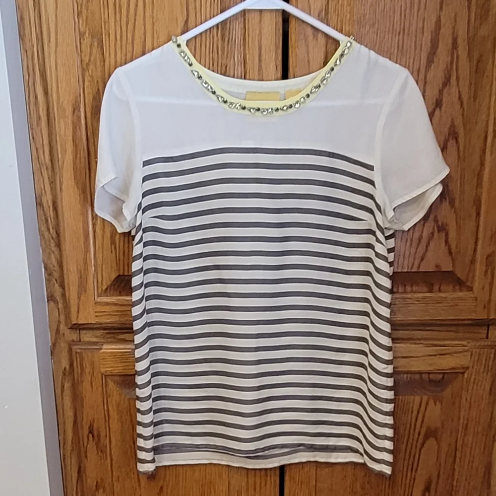 Maeve by Anthropologie Short Sleeve Jeweled Blouse Size Small - Picture 1 of 5